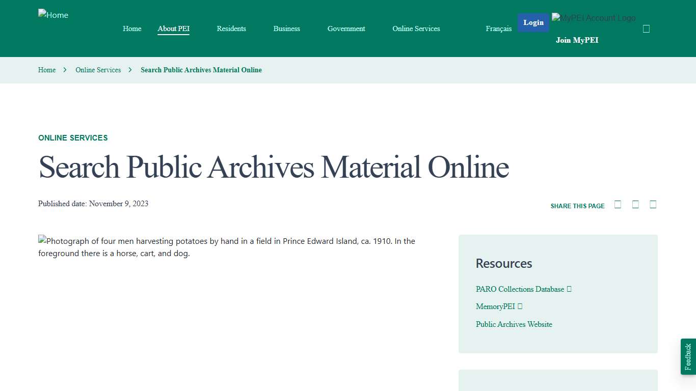 Search Public Archives Material Online | Government of Prince Edward Island