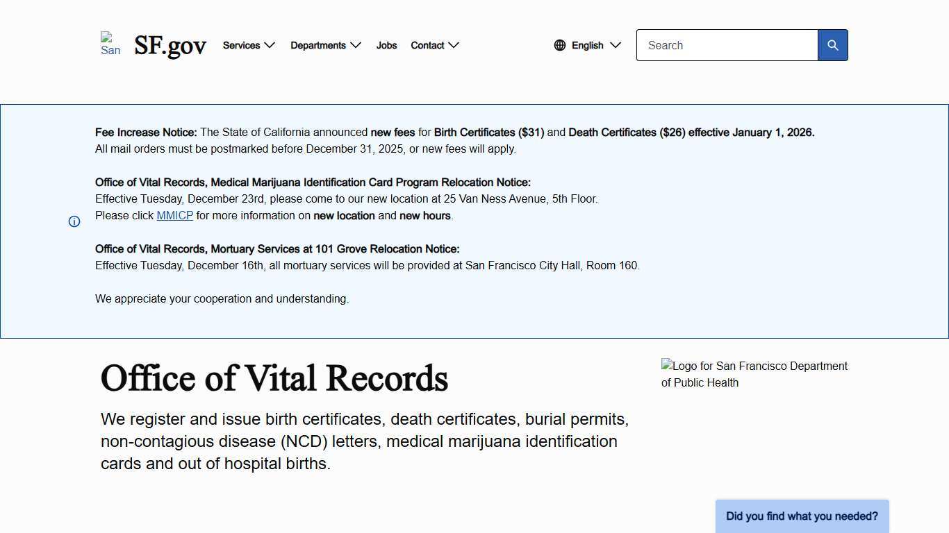 Office of Vital Records | SF.gov